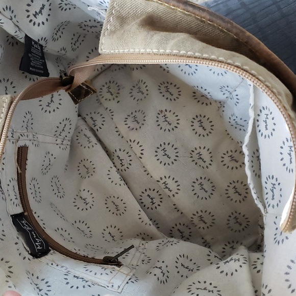 Myra Bag Distressed Leather Canvas Accents Shoulder Bag - Picture 7 of 9